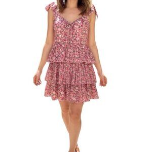Stella Dallas Pink Floral Wide Strap Layered Cottegecore Chic Dress Size Large